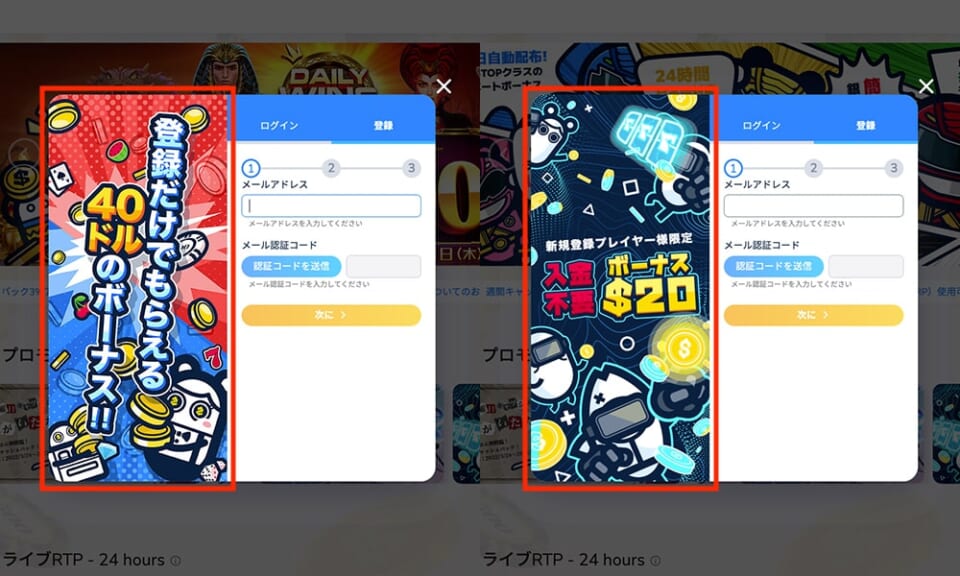 フォームに付いている画像が20ドルの場合と、40ドルの場合