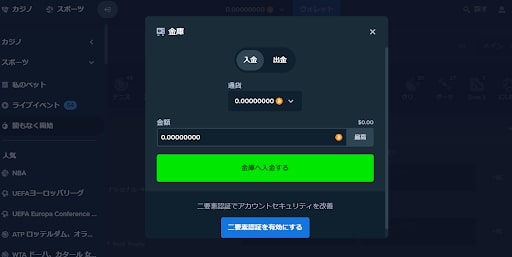 ステークカジノの入金画面