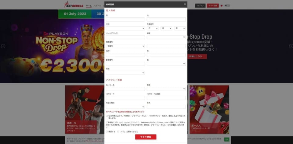 必要事項をすべて入力し「今すぐ登録」をクリック